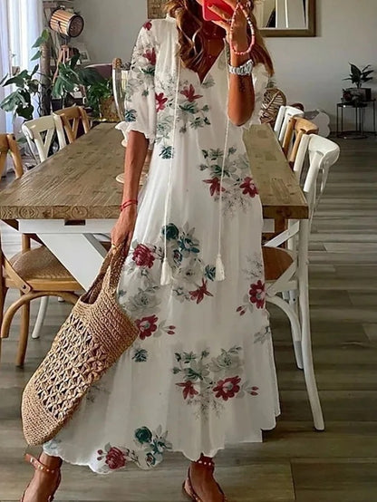 Damen Leichtes Boho-Maxikleid | Elegantes Fließendes Sommer Kleid Lang mit Trendigem Druck 6