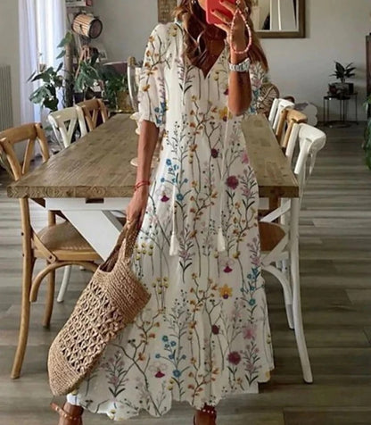 Damen Leichtes Boho-Maxikleid | Elegantes Fließendes Sommer Kleid Lang mit Trendigem Druck 7
