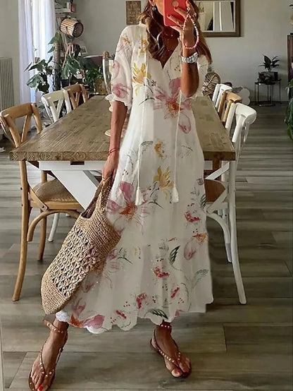Damen Leichtes Boho-Maxikleid | Elegantes Fließendes Sommer Kleid Lang mit Trendigem Druck 8