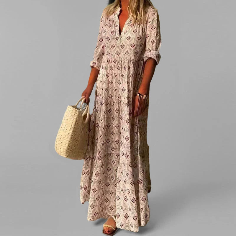 Damen Leichtes Polyester Maxikleid | Elegantes Geblümtes Sommerkleid 0