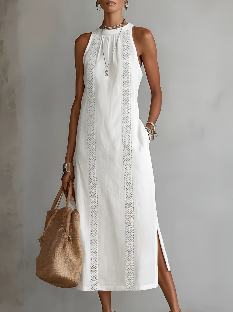 Damen Leinen Midikleid | Elegantes Luftiges Sommerkleid mit Lockeren Schnitt