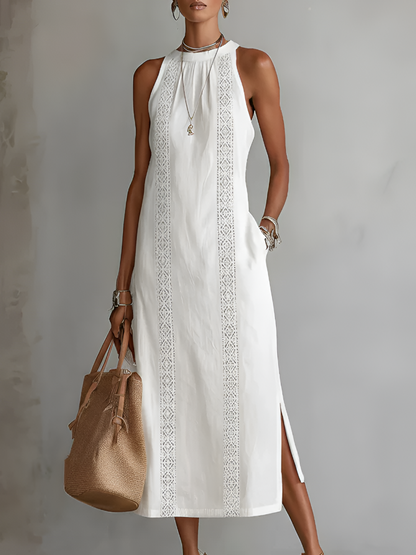 Damen Leinen Midikleid | Elegantes Luftiges Sommerkleid mit Lockeren Schnitt