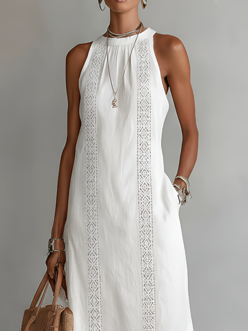 Damen Leinen Midikleid | Elegantes Luftiges Sommerkleid mit Lockeren Schnitt