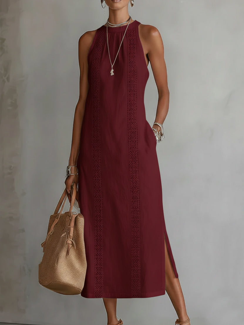 Damen Leinen Midikleid | Elegantes Luftiges Sommerkleid mit Lockeren Schnitt