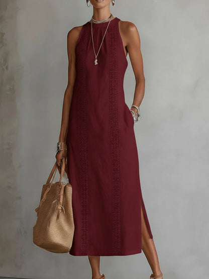 Damen Leinen Midikleid | Elegantes Luftiges Sommerkleid mit Lockeren Schnitt