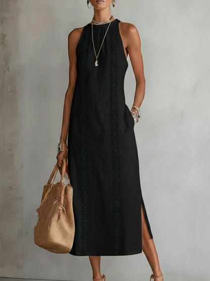 Damen Leinen Midikleid | Elegantes Luftiges Sommerkleid mit Lockeren Schnitt