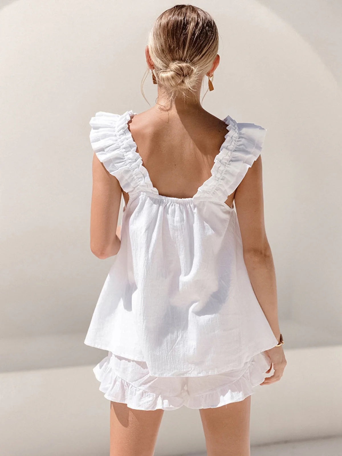 Damen Leinenmischung Rüschen Shorts-Set | Luftig Elegantes Sommer Outfit 4