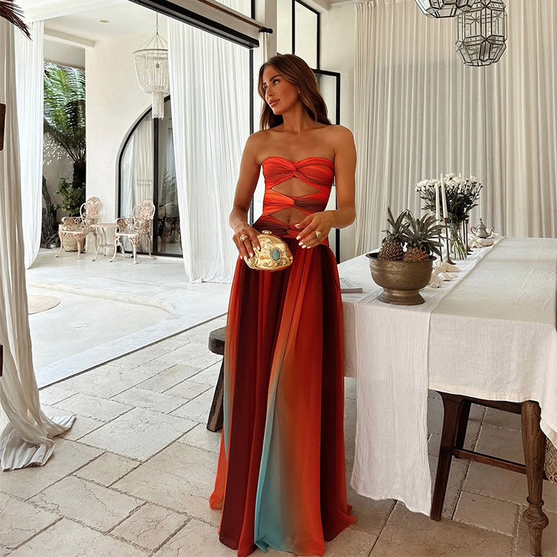 Damen Luftiges A-Linien Maxikleid | Elegantes Trägerloses Abendkleid 0