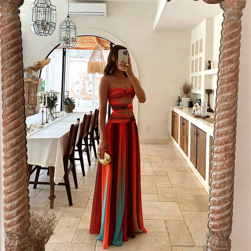 Damen Luftiges A-Linien Maxikleid | Elegantes Trägerloses Abendkleid 4