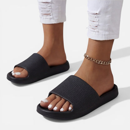 Damen Minimalistische Synthetik Slide-Sandalen | Bequeme Gepolsterte Sommerschuhe