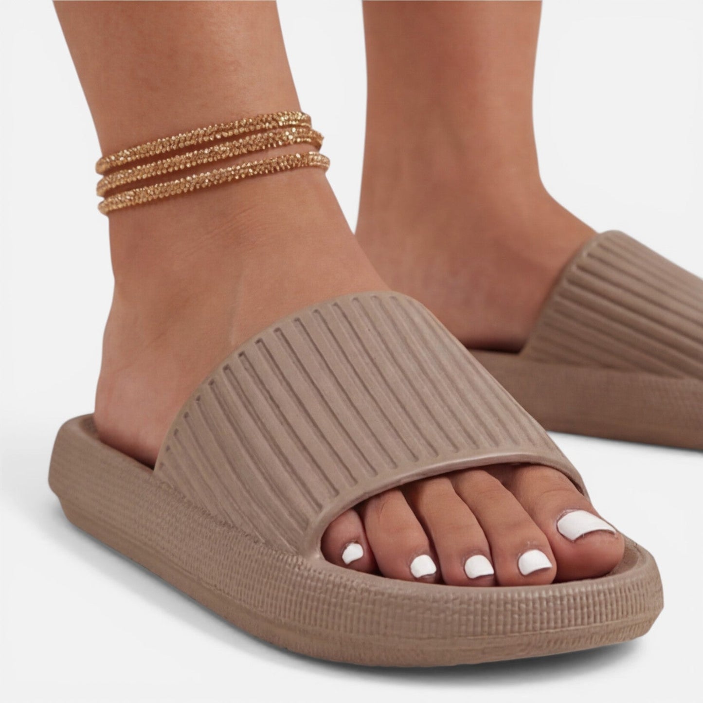 Damen Minimalistische Synthetik Slide-Sandalen | Bequeme Gepolsterte Sommerschuhe
