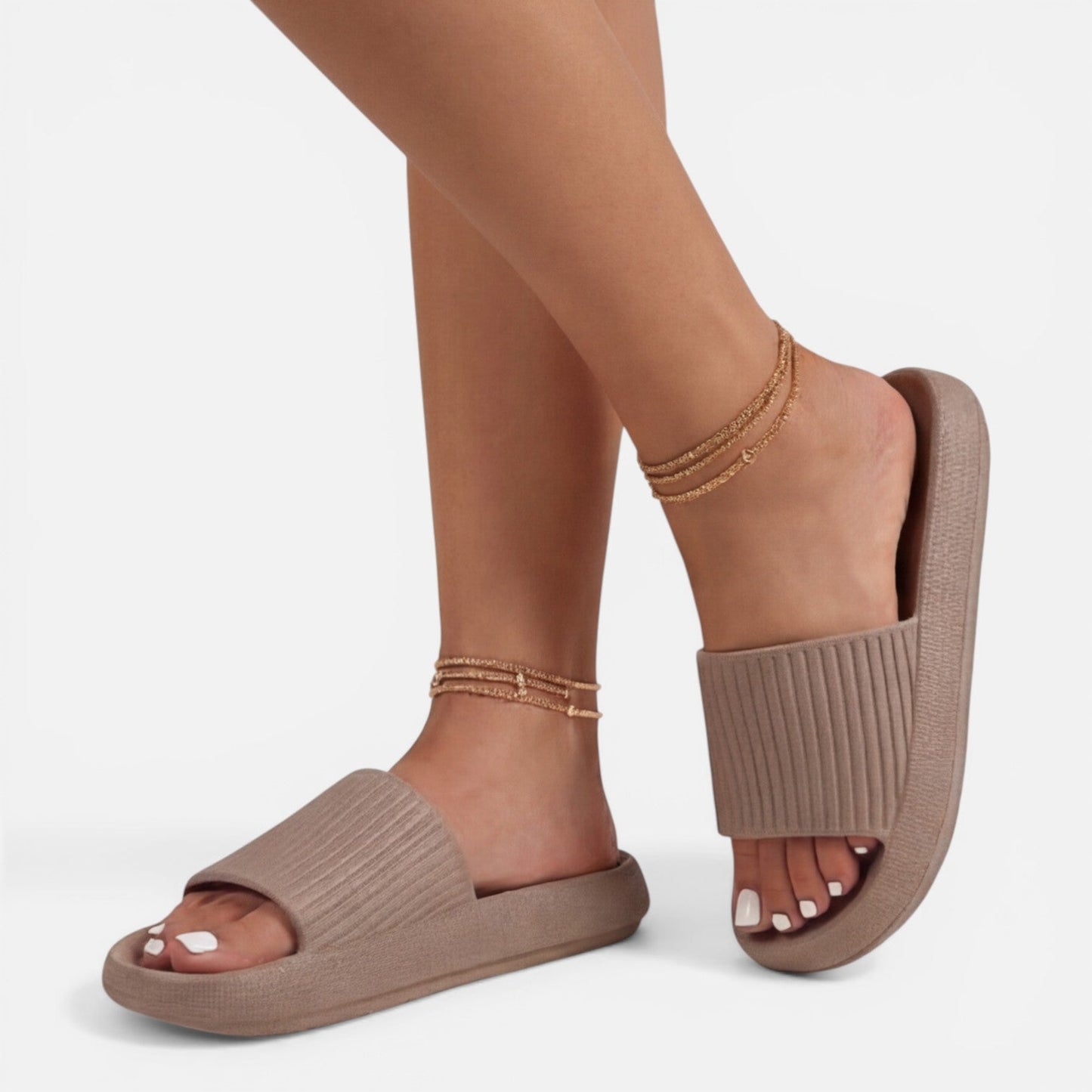 Damen Minimalistische Synthetik Slide-Sandalen | Bequeme Gepolsterte Sommerschuhe