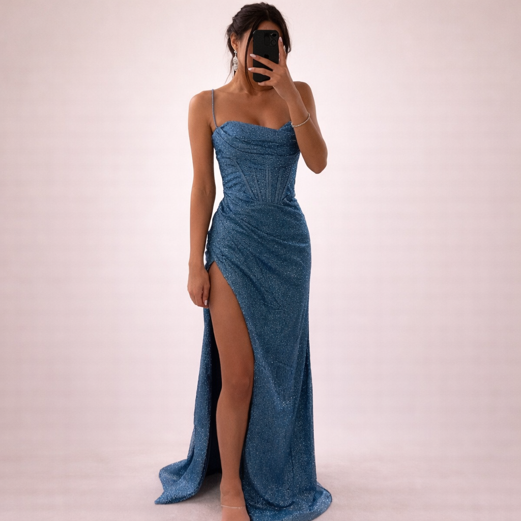 Damen Pailletten Maxikleid | Elegantes Glamour Kleid für besondere Anlässe