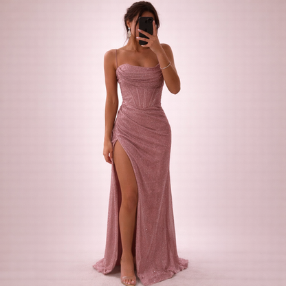 Damen Pailletten Maxikleid | Elegantes Glamour Kleid für besondere Anlässe