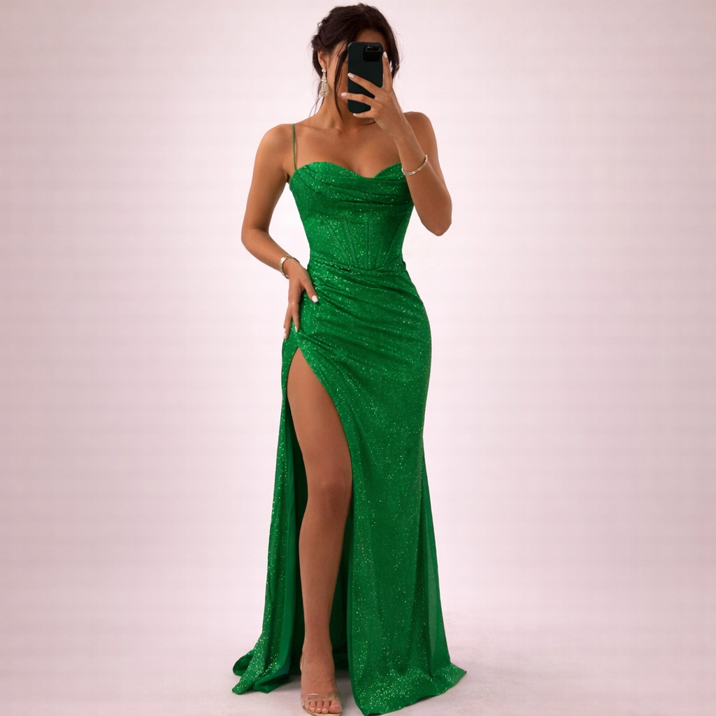 Damen Pailletten Maxikleid | Elegantes Glamour Kleid für besondere Anlässe