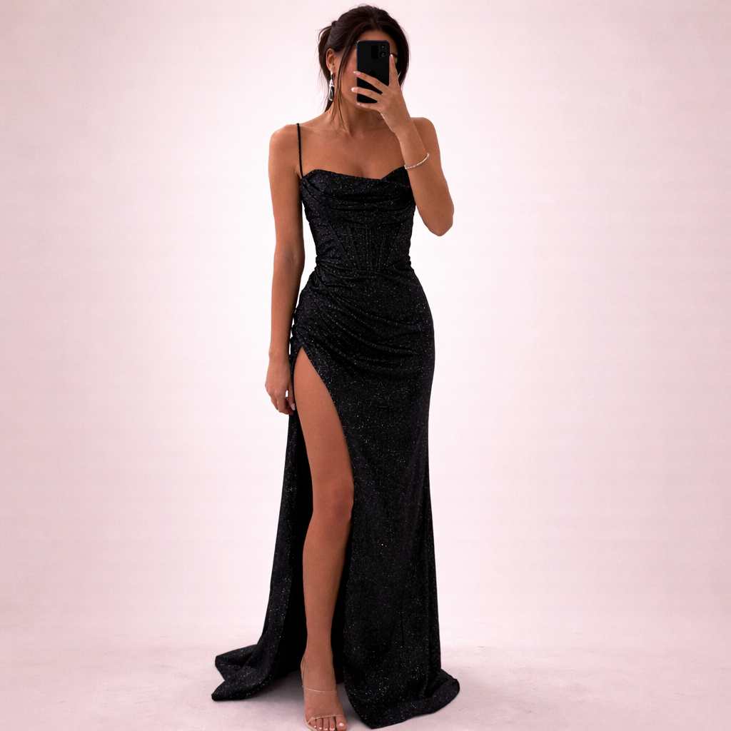 Damen Pailletten Maxikleid | Elegantes Glamour Kleid für besondere Anlässe