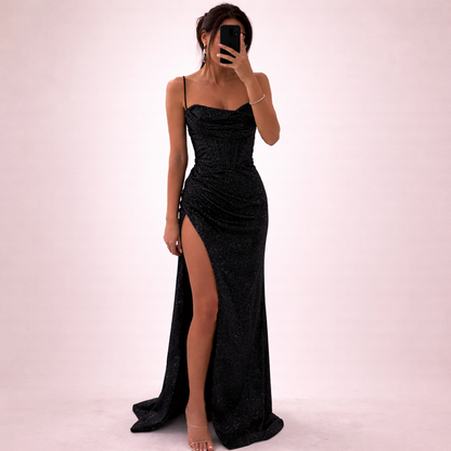 Damen Pailletten Maxikleid | Elegantes Glamour Kleid für besondere Anlässe