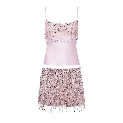 Damen Pailletten Quasten Bikini Set | Glamouröses Zweiteiliges Sommeroutfit