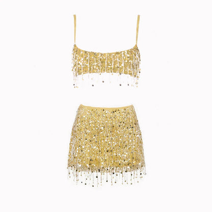 Damen Pailletten Quasten Bikini Set | Glamouröses Zweiteiliges Sommeroutfit