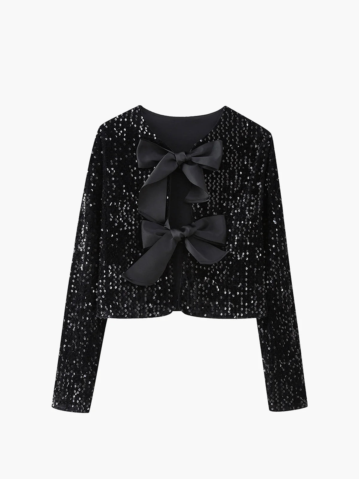 Damen Pailletten Samtjacke | Elegante Kurze Jacke mit Schleife für Besondere Anlässe 7