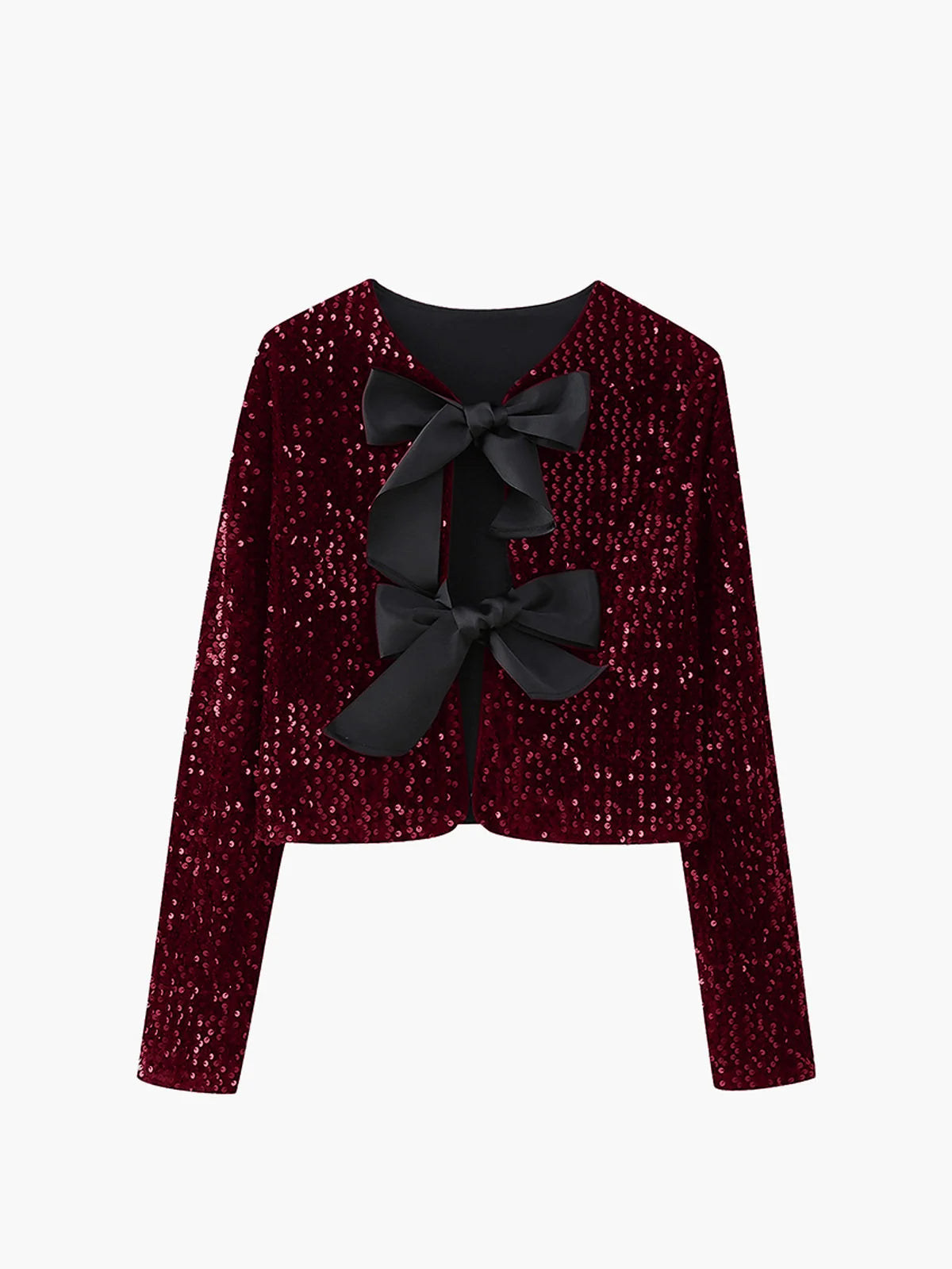 Damen Pailletten Samtjacke | Elegante Kurze Jacke mit Schleife für Besondere Anlässe 8