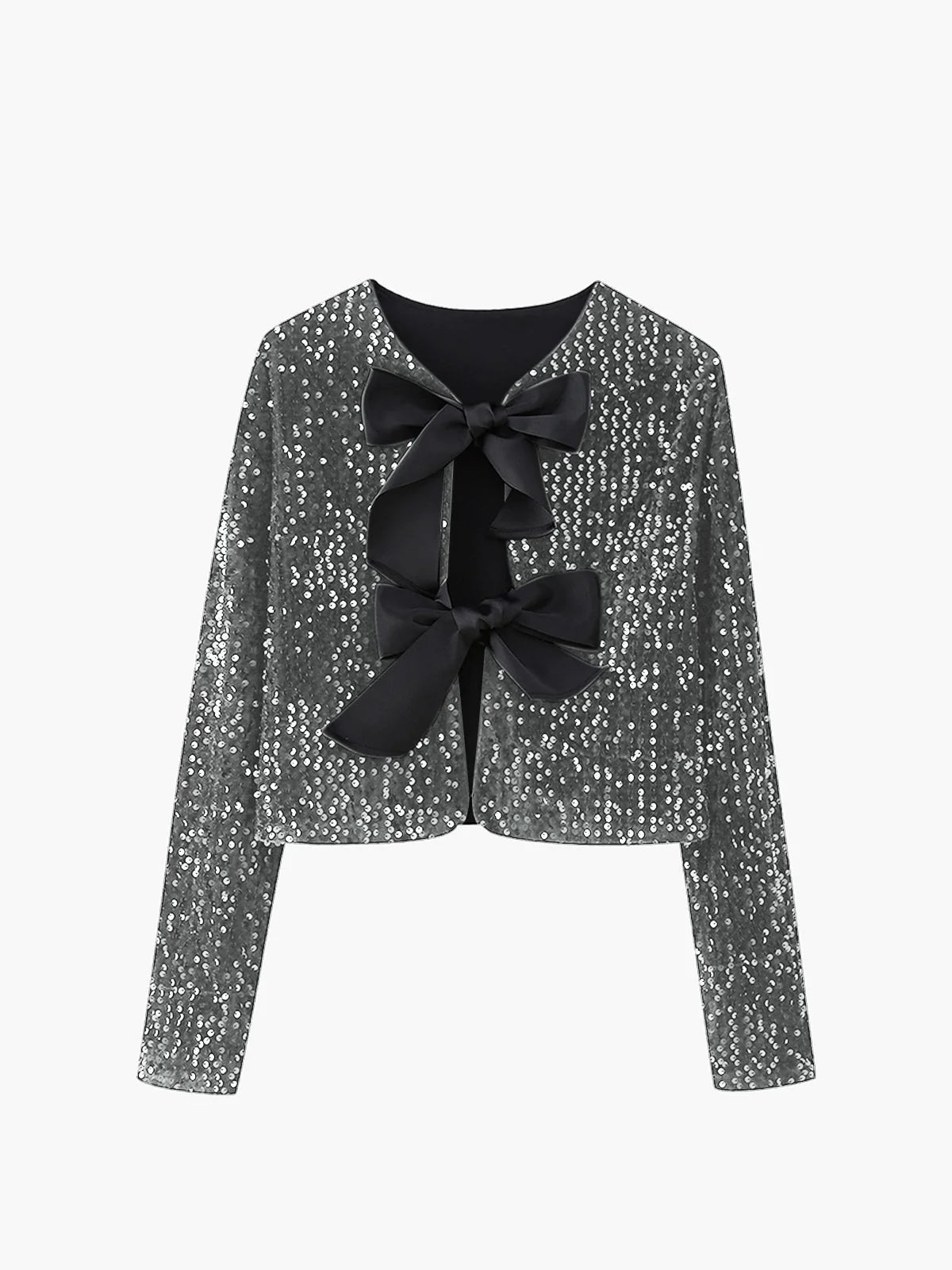 Damen Pailletten Samtjacke | Elegante Kurze Jacke mit Schleife für Besondere Anlässe 9