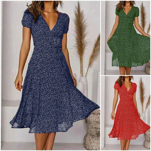 Damen Pflegeleichtes A-Linien Kleid | Elegantes V-Ausschnitt Sommerkleid | Bequem und Vielseitig 1