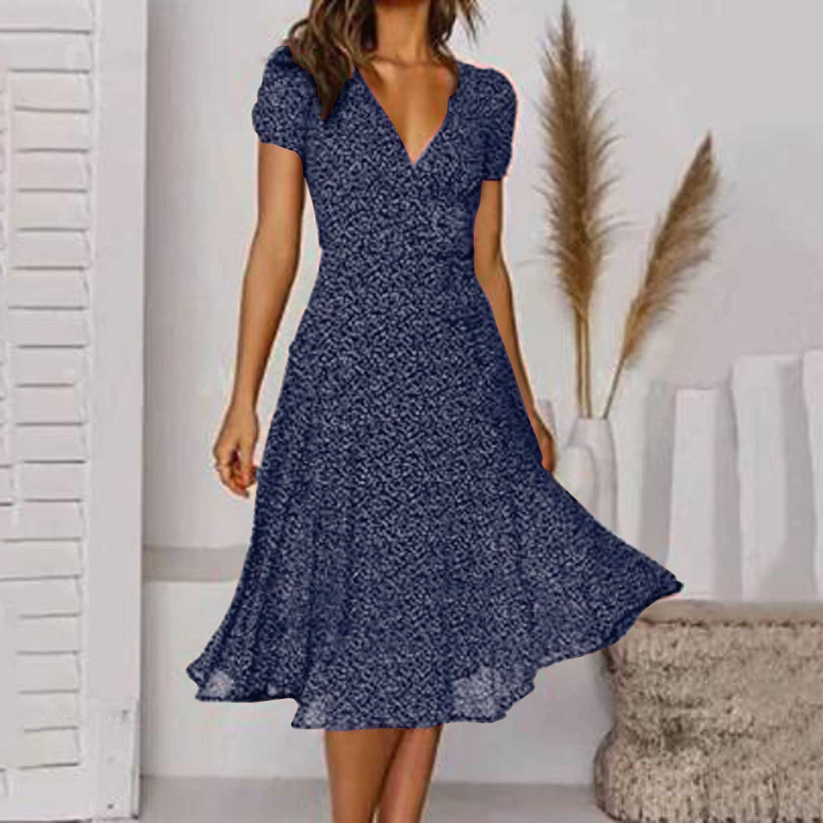 Damen Pflegeleichtes A-Linien Kleid | Elegantes V-Ausschnitt Sommerkleid | Bequem und Vielseitig 4