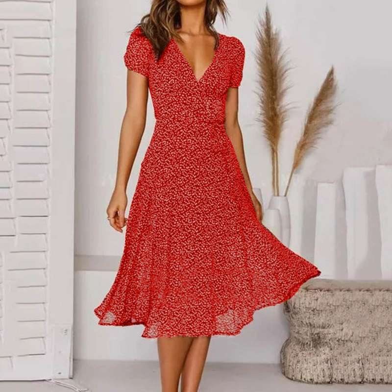 Damen Pflegeleichtes A-Linien Kleid | Elegantes V-Ausschnitt Sommerkleid | Bequem und Vielseitig 6