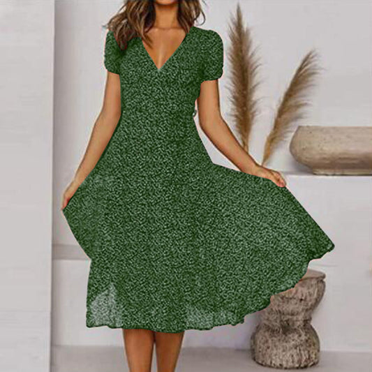 Damen Pflegeleichtes A-Linien Kleid | Elegantes V-Ausschnitt Sommerkleid mit Swing-Saum 0