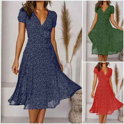 Damen Pflegeleichtes A-Linien Kleid | Elegantes V-Ausschnitt Sommerkleid mit Swing-Saum 1