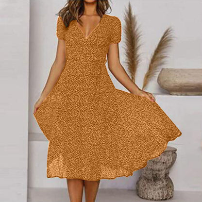 Damen Pflegeleichtes A-Linien Kleid | Elegantes V-Ausschnitt Sommerkleid mit Swing-Saum 2