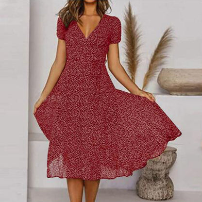 Damen Pflegeleichtes A-Linien Kleid | Elegantes V-Ausschnitt Sommerkleid mit Swing-Saum 3