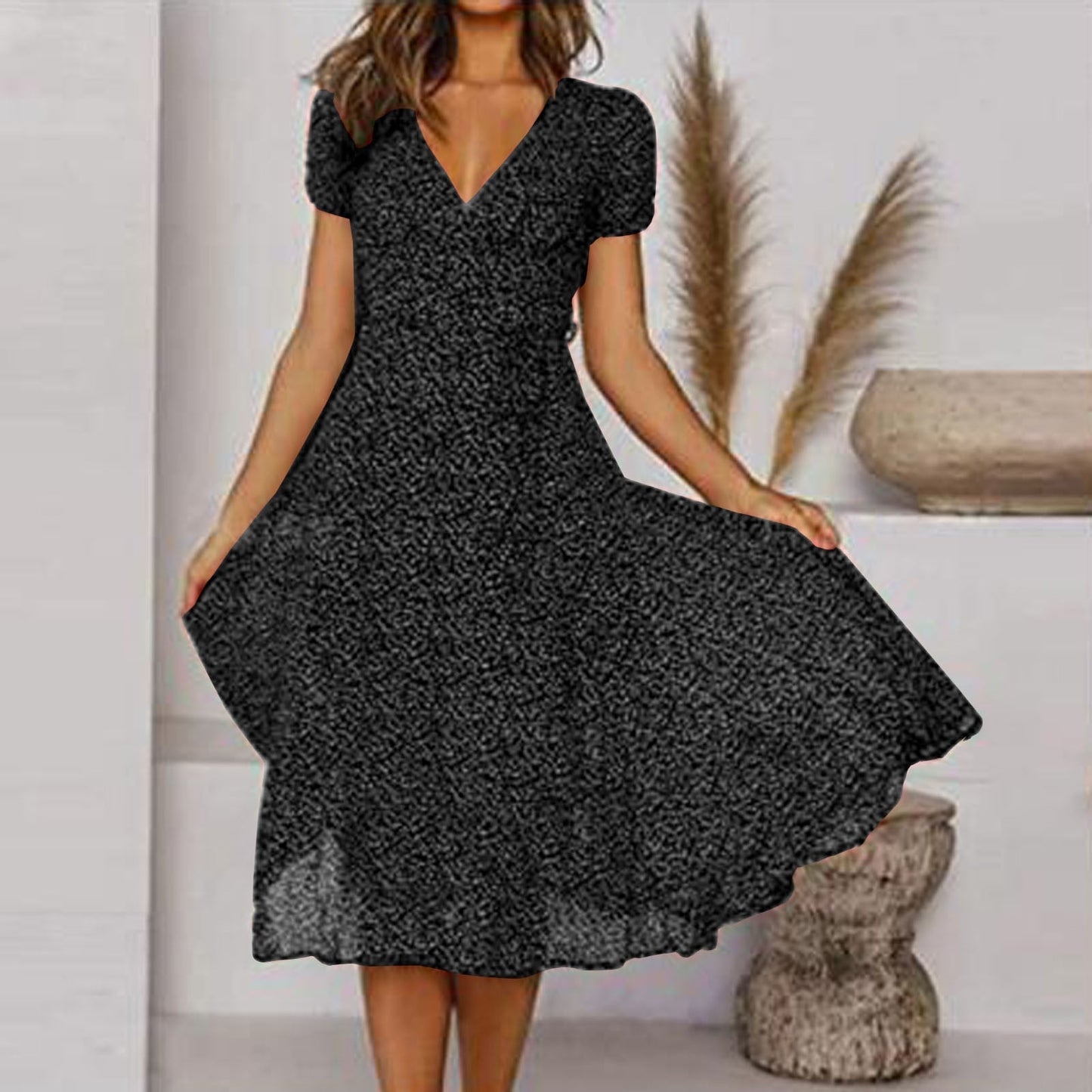 Damen Pflegeleichtes A-Linien Kleid | Elegantes V-Ausschnitt Sommerkleid mit Swing-Saum 5