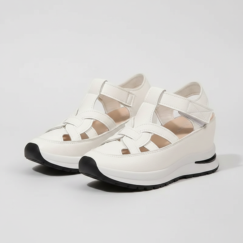 Damen Plateau-Sandalen | Bequeme Gepolsterte Sommerschuhe mit Überkreuztem Design