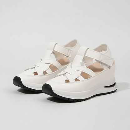 Damen Plateau-Sandalen | Bequeme Gepolsterte Sommerschuhe mit Überkreuztem Design