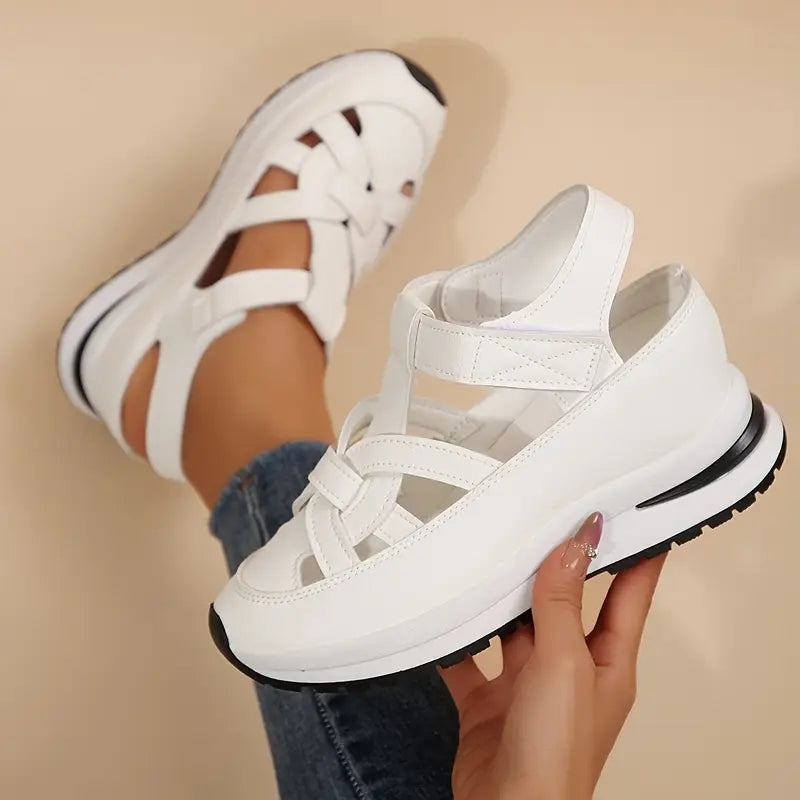 Damen Plateau-Sandalen | Bequeme Gepolsterte Sommerschuhe mit Überkreuztem Design