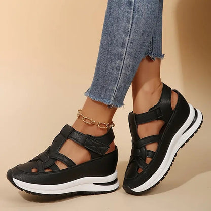 Damen Plateau-Sandalen | Bequeme Gepolsterte Sommerschuhe mit Überkreuztem Design