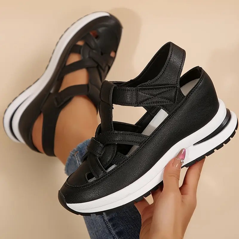 Damen Plateau-Sandalen | Bequeme Gepolsterte Sommerschuhe mit Überkreuztem Design