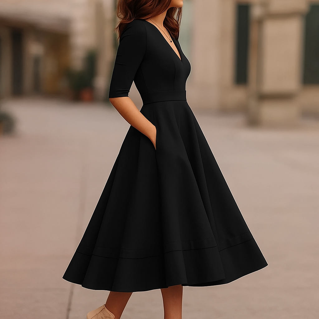 Damen Retro-inspiriertes Midi-Kleid | Elegante A-Linien-Silhouette für Hochzeitsgast oder Sommeranlässe 1