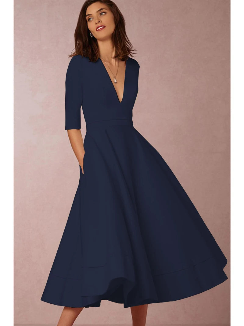 Damen Retro-inspiriertes Midi-Kleid | Elegante A-Linien-Silhouette für Hochzeitsgast oder Sommeranlässe 10
