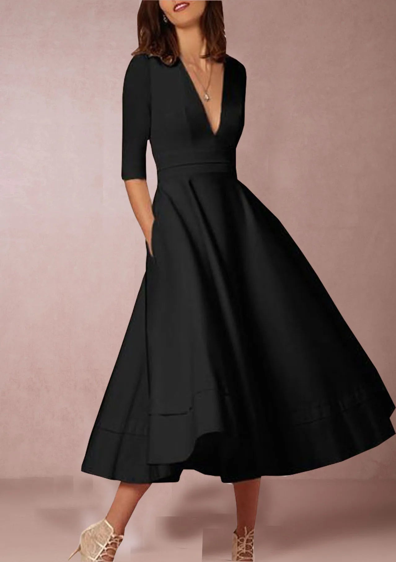 Damen Retro-inspiriertes Midi-Kleid | Elegante A-Linien-Silhouette für Hochzeitsgast oder Sommeranlässe 3