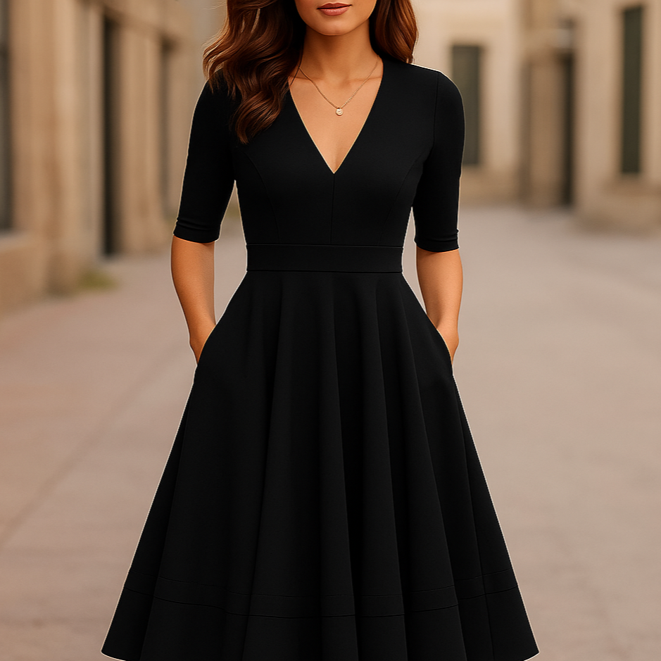 Damen Retro-inspiriertes Midi-Kleid | Elegante A-Linien-Silhouette für Hochzeitsgast oder Sommeranlässe 4