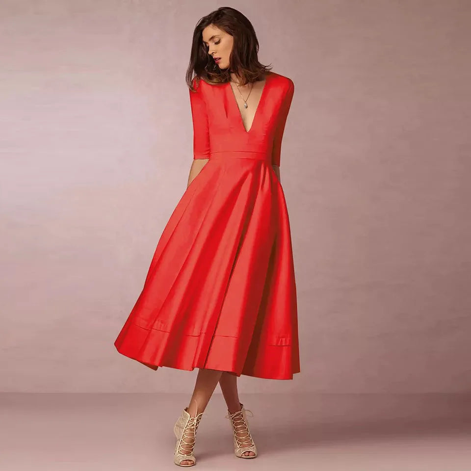 Damen Retro-inspiriertes Midi-Kleid | Elegante A-Linien-Silhouette für Hochzeitsgast oder Sommeranlässe 5