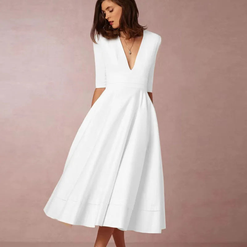 Damen Retro-inspiriertes Midi-Kleid | Elegante A-Linien-Silhouette für Hochzeitsgast oder Sommeranlässe 6