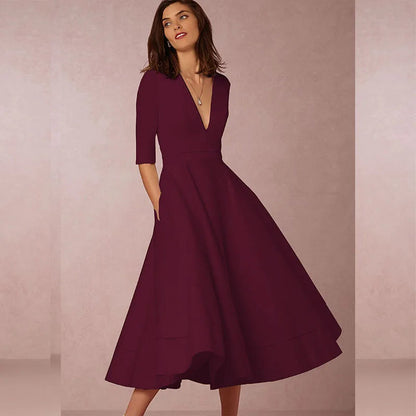Damen Retro-inspiriertes Midi-Kleid | Elegante A-Linien-Silhouette für Hochzeitsgast oder Sommeranlässe 8