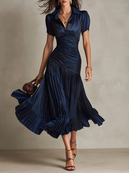 Damen Satin Midikleid | Elegantes Retro-Design mit Falten für Formelle Anlässe
