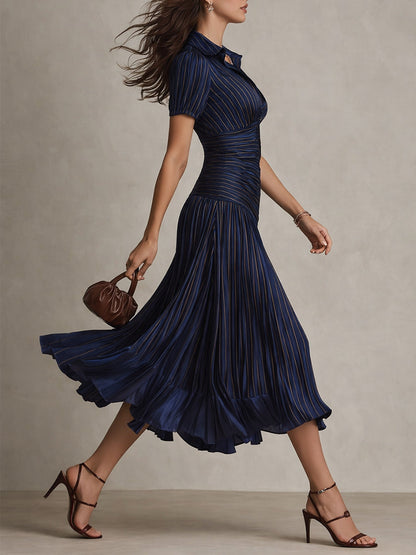 Damen Satin Midikleid | Elegantes Retro-Design mit Falten für Formelle Anlässe