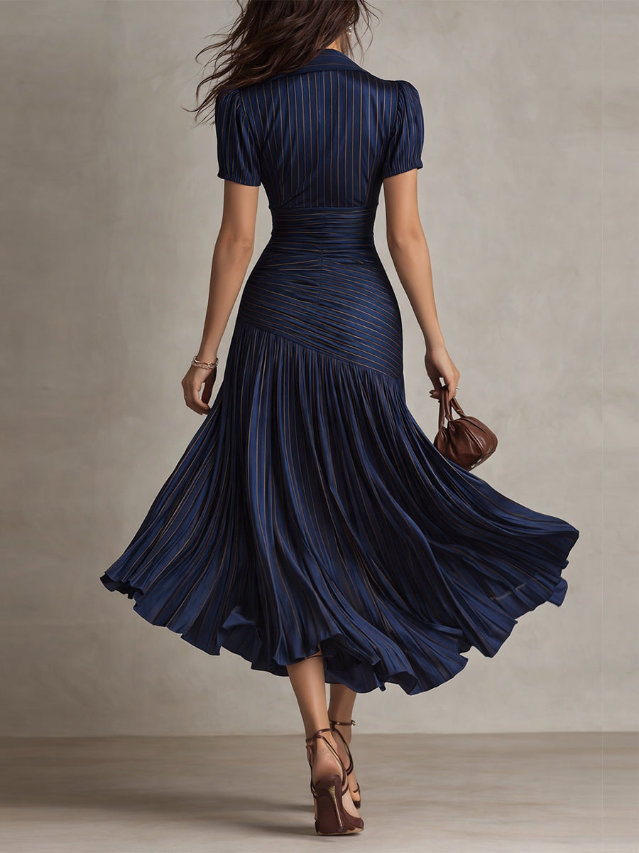 Damen Satin Midikleid | Elegantes Retro-Design mit Falten für Formelle Anlässe