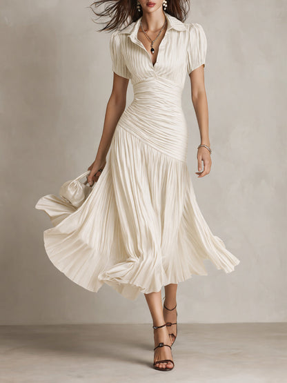 Damen Satin Midikleid | Elegantes Retro-Design mit Falten für Formelle Anlässe